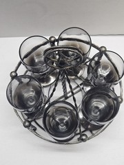 MCM Silver Fade Bar Set 6 Wine Glasses With Metal Caddy
