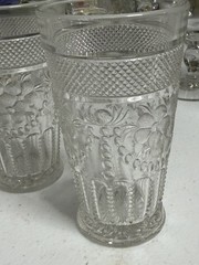 Vintage Pressed Glass Tumblers Set of 3 Floral Grape Diamond Pattern Starburst