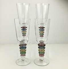Block CARNIVAL Crystal Wine Glasses (4) Ringed Multi-Colored Stem
