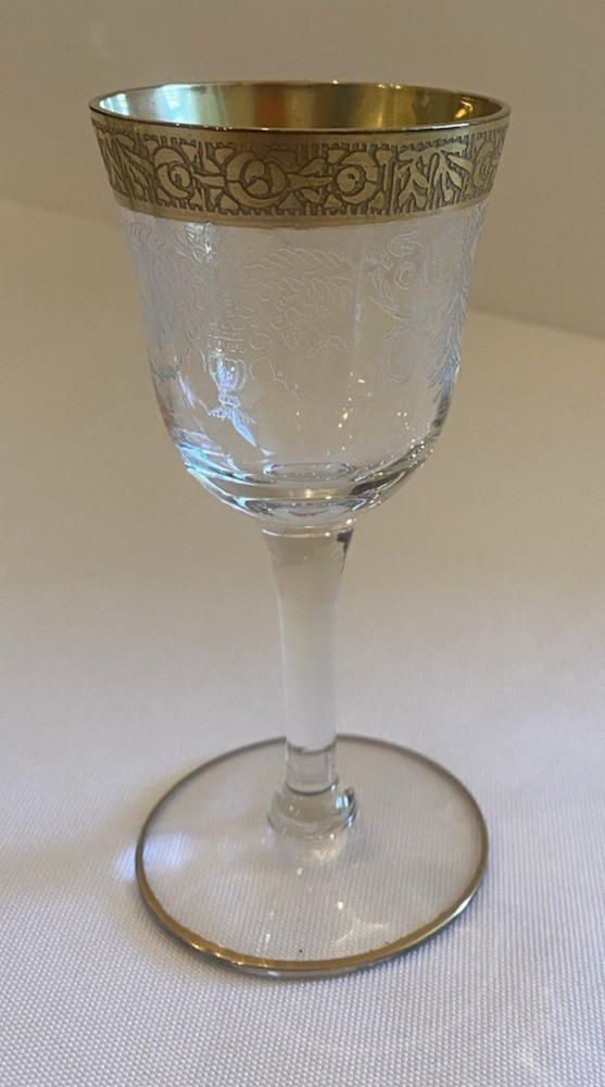 Vtg Port Glasses W/Gold Trim on Rim & Outline of Base & Lace &Plants Etch Lt 10