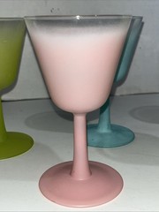 6 Satin Ombre Pastels Frosted Stemmed SHERRY Glasses TEAL PINK LIME MCM FRANCE