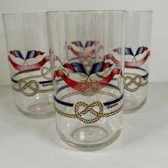 4-Rare Vtg. 80’s Guzzini Italian Acrylic Glasses Flags And Rope Nautical Theme