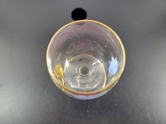 Vintage Clear Stem Cordial Glass Hand Painted Blue Floral Gold Trim 5 1/2″