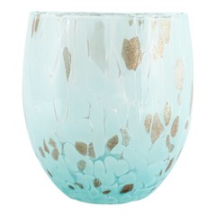 Murano Glass Drinking Tumbler Light Blue Bronze Handmade Millefiori 10cm