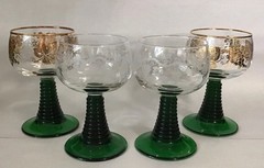 Vintage 4 Luminarc France Green Stem Gold White Grapes Wine Goblets Glasses 7oz