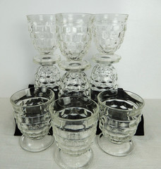 Indiana Glass Colony Whitehall Footed Tumbler 10 oz Clear Cubist Set Of 9