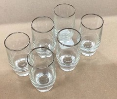Set of 6 MCM Silver Rim Clear Glass Tumblers Barware Drinking Glasses bv a7