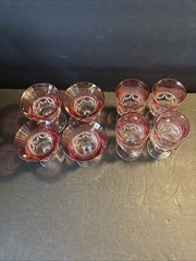 Kings Crown Thumbprint Cranberry Cordial Glasses-(8)-Cranberry Flashed EUC