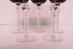 SET of 5 BOHEMIAN CZECH CUT TO CLEAR Hock Wine GLASSES Goblets RUBY RED 8″