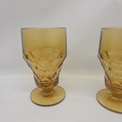 2 Vintage Indiana Honeycomb Gold Amber Tall Footed Water Glass-5.5″ Tall