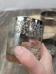 4 Pc Mid-Century Modern Queen’s Lusterware Silver Fade Lowball Glass Set