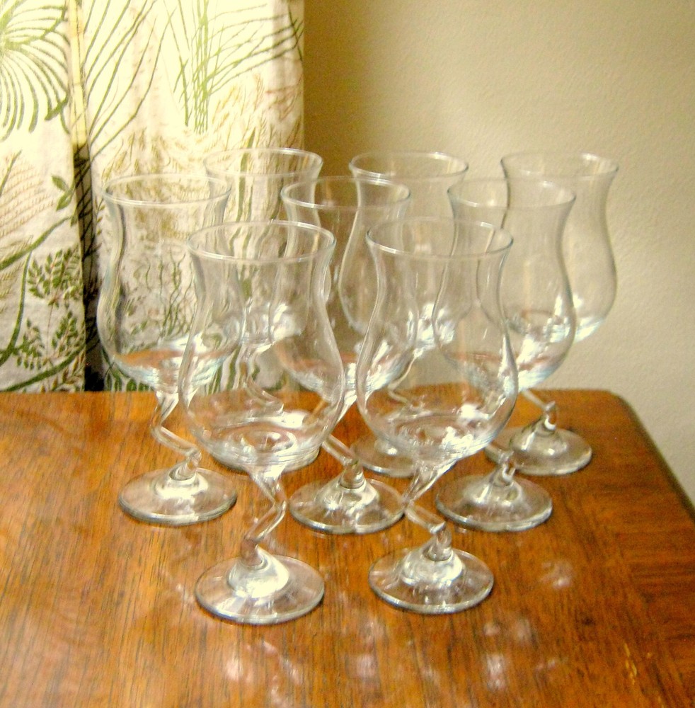 Vintage LIBBEY Clear DIAQUIRI Cocktail GLASSES w/Bent Zig Zag Stem Set of 8