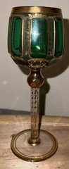 Bohemian Moser Cab Cut Glass Green & Gold Gilt Wine Goblet (ONE) Vintage/Antique