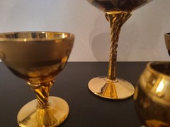 4 Murano 24K Gold Glasses Goblets Cordial Hand Painted Raised Flowers