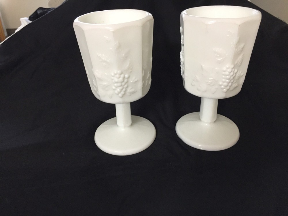 2 Westmoreland paneled grape milk glass goblet