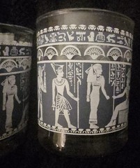 Qty 2 – Vintage Hazel Atlas Wedgewood Blue Egyptian Whiskey Glasses