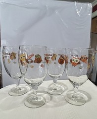 Vintage Libbey Hoot Owl and Friends water Goblets Set of 4 MCM Wine Ice Tea