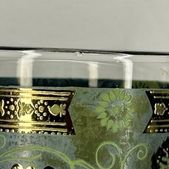 Cera Glass Golden Grapes Highball Tumbler Green and 22k Gold Tuscan 14 oz *READ*