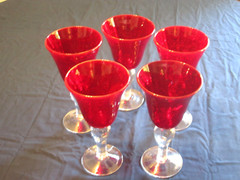 RUBY RED GLASS GOBLET Clear Stem BELL-SHAPED WINE GLASSES