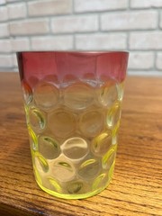 Scarce Antique Hobbs Inverted Thumbprint Amberina / Rubina Verde Glass Tumbler