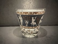 VTG Cera Etruscan Greek/ Roman Old Fashioned Glass 3.5″ Blue & Gold