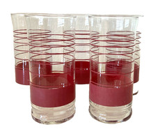 Vintage Libbey Capri Concert Highball Glasses Red Striped Tumblers Set of 5 MCM