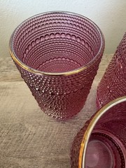 Pink Iridescent Hobnail Glasses Tumblers Set Of 3 Gold Rim 12oz Summer Lemonade