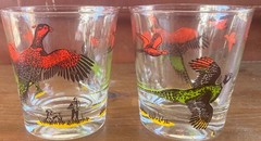 * 2 * Vintage Hazel Atlas Pheasant LowBall Rocks Glass 3.25″ Whiskey Bourbon
