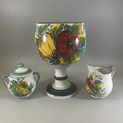 Vintage Italian Pottery Pedestal Goblet Sugar Creamer Hand Painted Signed VTG