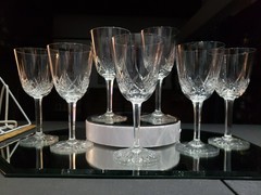 (7) Water goblet 6-5/8″ Glasses vtg Crystal Baccarat Epron Cut base some signed