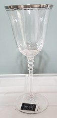 Mikasa Sonata Platinum Crystal Glass Water Goblet Double Ring Discontinued 8.25″