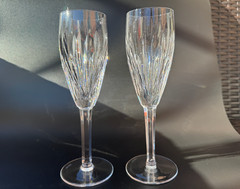 Gorgeous Pair of WATERFORD CRYSTAL Carina Fluted Champagne Glasses 8 1/2, MINT