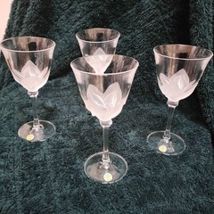 Cristal D’Arques J.G. Durand 4 Frosted Tulip Wine Glasses 7.25″ France VTG MINT