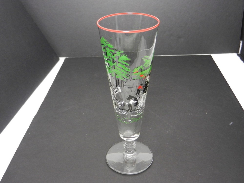 Libbey Currier & Ives Pilsner Clear Red Trim Farm Scene 1800’s 8 1/2″ T