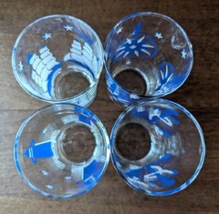 Vintage Libbey Blue and White Nautical Juice Glasses, 4.5″ Tall, Set of 4, Rare