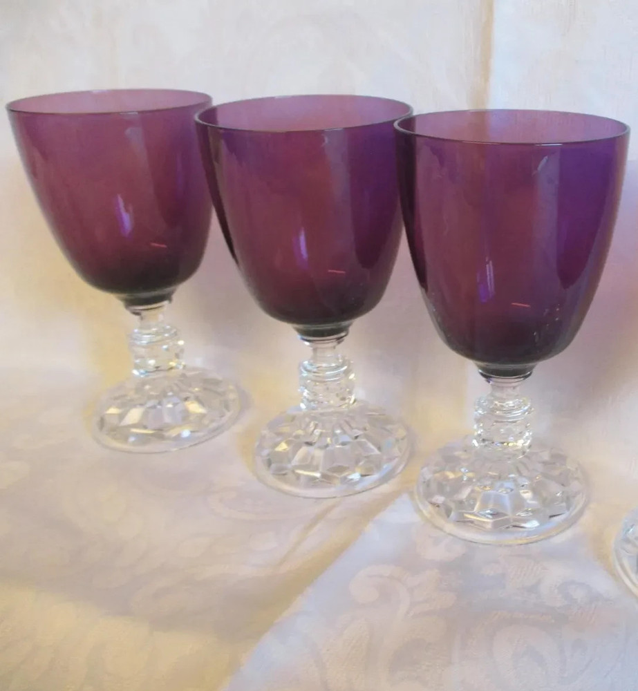 Fostoria American Lady 3 Amethyst 11 oz goblets Glasses 6 1/8″ purple