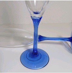Libbey Domaine Cobalt Blue Champagne Flutes Set of 2 Petal Stem 9″ Discontinued