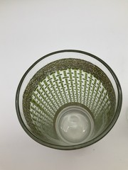 Pair (2) Continental Can Co Green Basketweave Highball Glass 22K Gold Edging