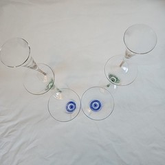 Roscher & Co Hand Blown Champagne Flutes Wine Glass 3 color set of 6 VTG