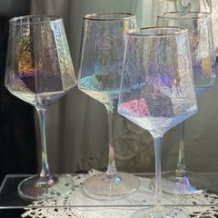 Set of 4 Hammer Pattern Pearl Luster 9.24” Wine / Water Goblet Crystal