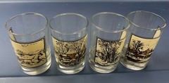 Winter Theme Christmas Holiday 4 Currier & Ives Glasses 1981 Arby’s – Never Used