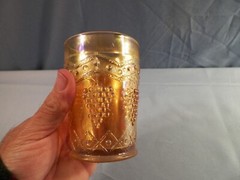 Vintage Fenton Marigold Carnival Glass Lattice & Grape Pattern Tumbler INV7