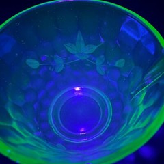 Jeannette Uranium Glass Art Deco Hex Optic Solid Handle Cups 2pc Set Made in USA