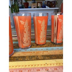 Thai Goddess High Ball Glass Mid Century Modern Retro Bar Set of 5 Asian MCM Red