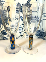 Stephen Smyers Turquoise Ribbed Water or Wine Goblet Glass @ 7.75 » One only