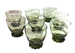 Set Of 8 Avocado Green Libbey Ruffled Base Daisy Footed Drinking Glasses 3.25″L