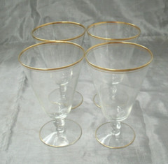 Vtg Tiffin-Franciscan #17349 Gold Bands Ball Set of 4-6″ Water Goblets Crystal