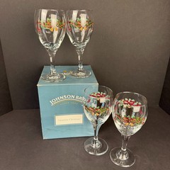 Set of 4 Vintage Johnson Brothers Victorian Christmas Glass Wine Glasses/Goblets