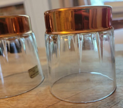 2 Vintage Arcoroc Clear Low Ball Whiskey Rocks Glasses 8 oz. Copper CG Bottom