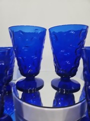 8 Footed Tumblers Glasses Cobalt Blue Seneca style Driftwood Casual Crinkle Blue